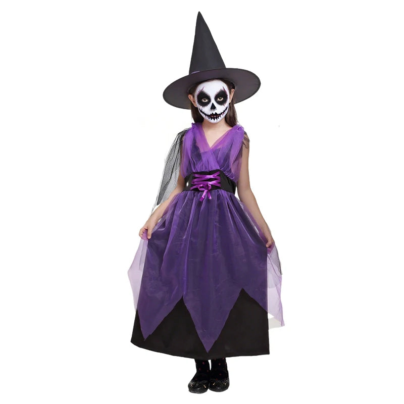 2-12T Halloween Costume for Kids Girls Purple Bat Dress Carnival Vampire Costume Witch Cosplay Clothes Gifts - product image 3
