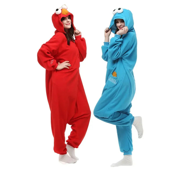 2026 Halloween Costume de monstre Kigurumi Elmo et Cookie pour adultes, grenouillères de dessin , pyjama, Halloween