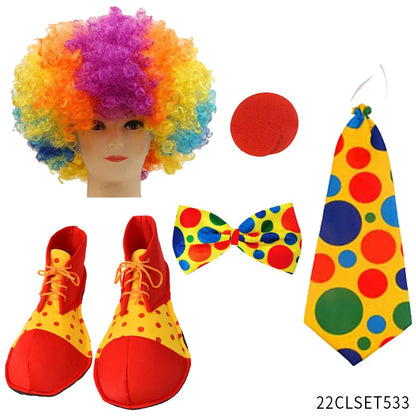 Clown Costume - Nose Wig Bow Tie Shoes Headband Gloves Hat Stockings and Vest Dress Up - 23 / One Size