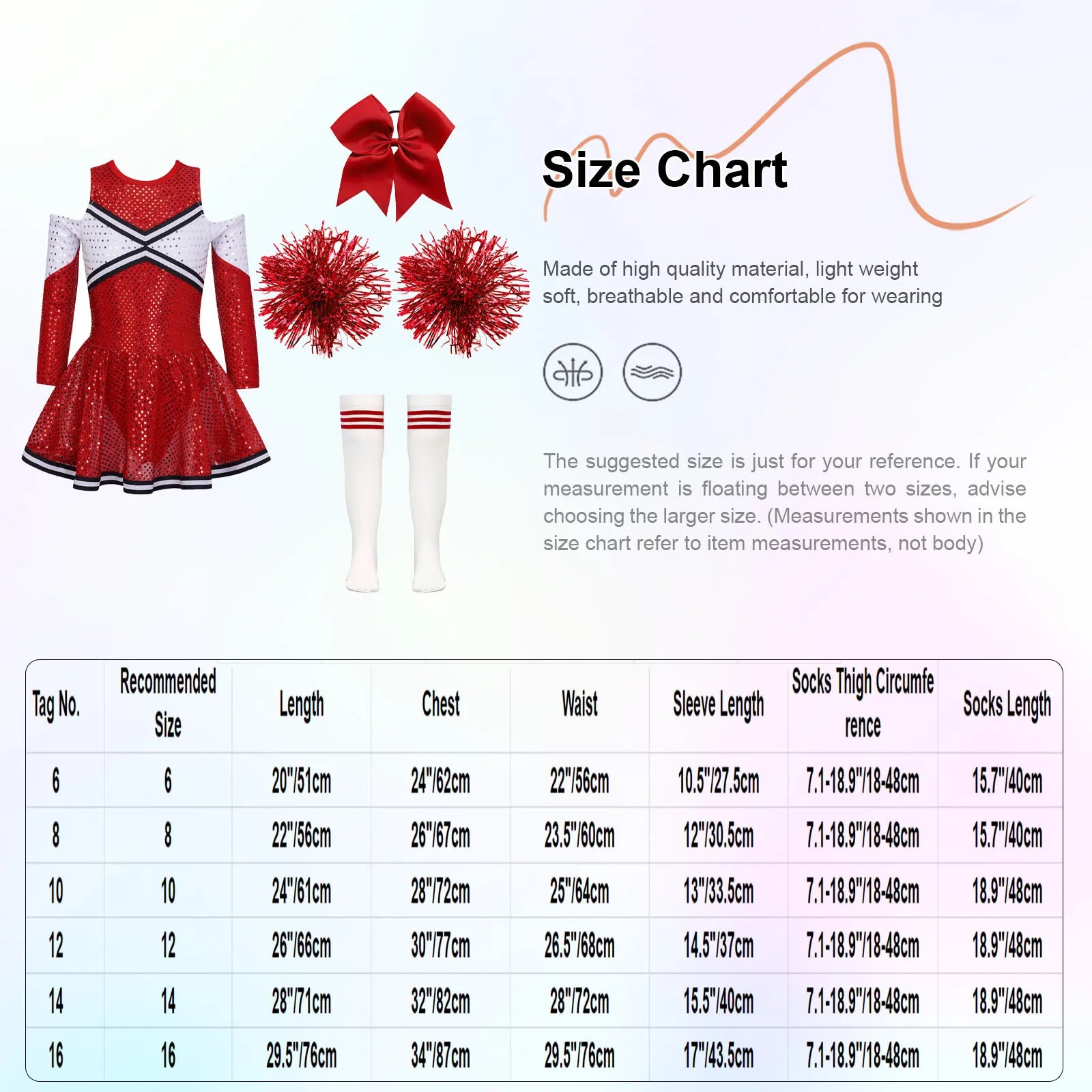 Kids Girls Cheerleader Costume Halloween Cosplay Cheerleading Dance Outfits Sequins Dress with Pom Poms Bow - product image 5