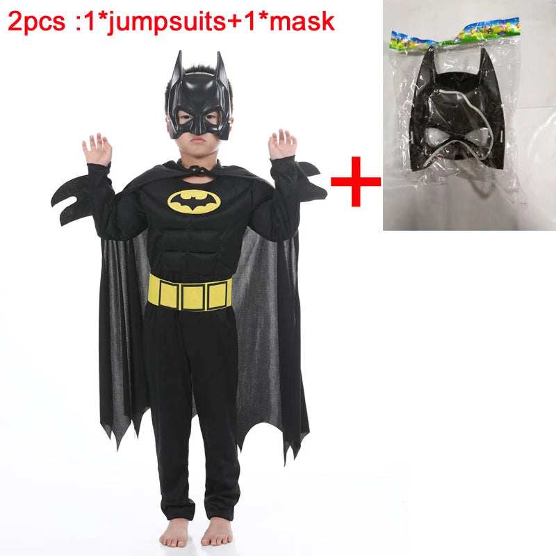 Halloween Kids Boys Bat Costume Batboy Fancy Black Superhero Costume Kids Costume Outfits - jumpsuit and mask / 120