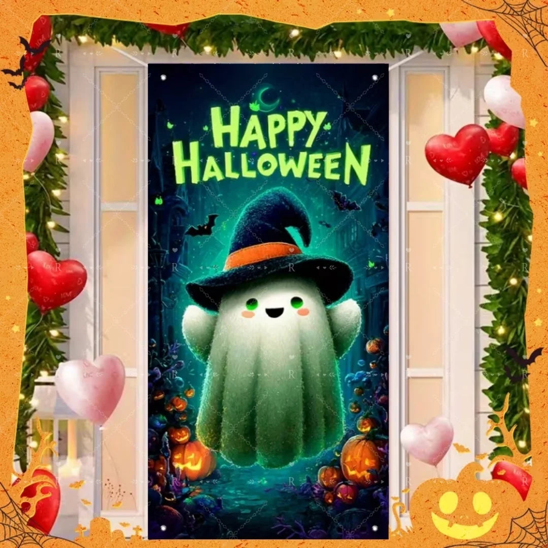 Happy Halloween Decor Door Cover Banner Horror Night Castle Bat Ghost Pumpkin - product image 21
