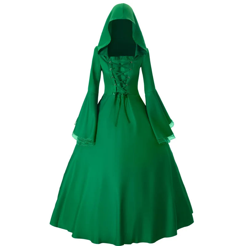 Halloween Costume Sleeve Bell Sleeve Dress Retro Renaissance Gothic Costume Medieval Dress - Black / L