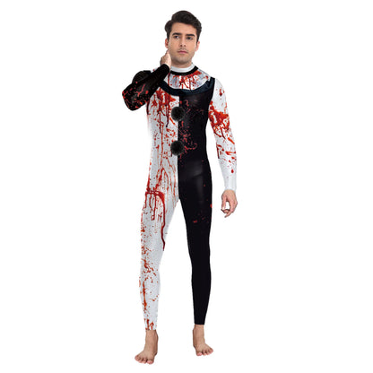 Santa Clown Scary Headgear Leotard Costume Disguise Blood Jumpsuits for Adult Bodysuit - Suits A no mask / One Size