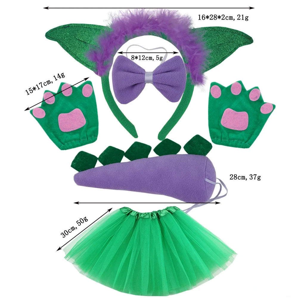 Girls Women Kids Animal Costume Dinosaur Green Tutu Skirt Ear Headband Bowtie Tail Cosplay Props Halloween - product image 4