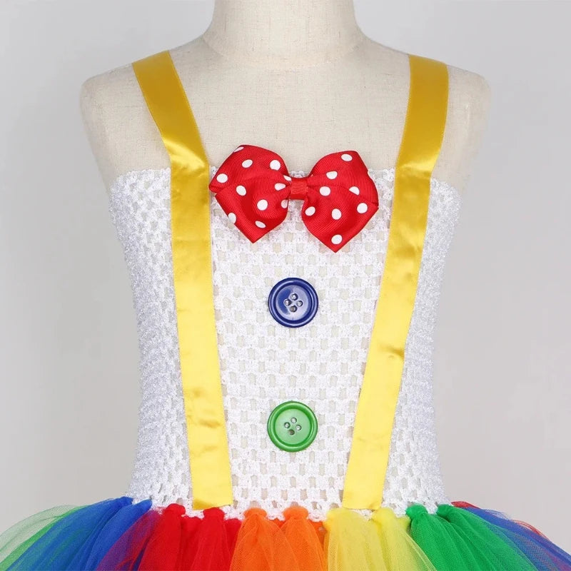 Circus Clown Costume for Girls Dresses Naughty Joker Costume Halloween Costume for Kids - Dress Headband Nose / 11T