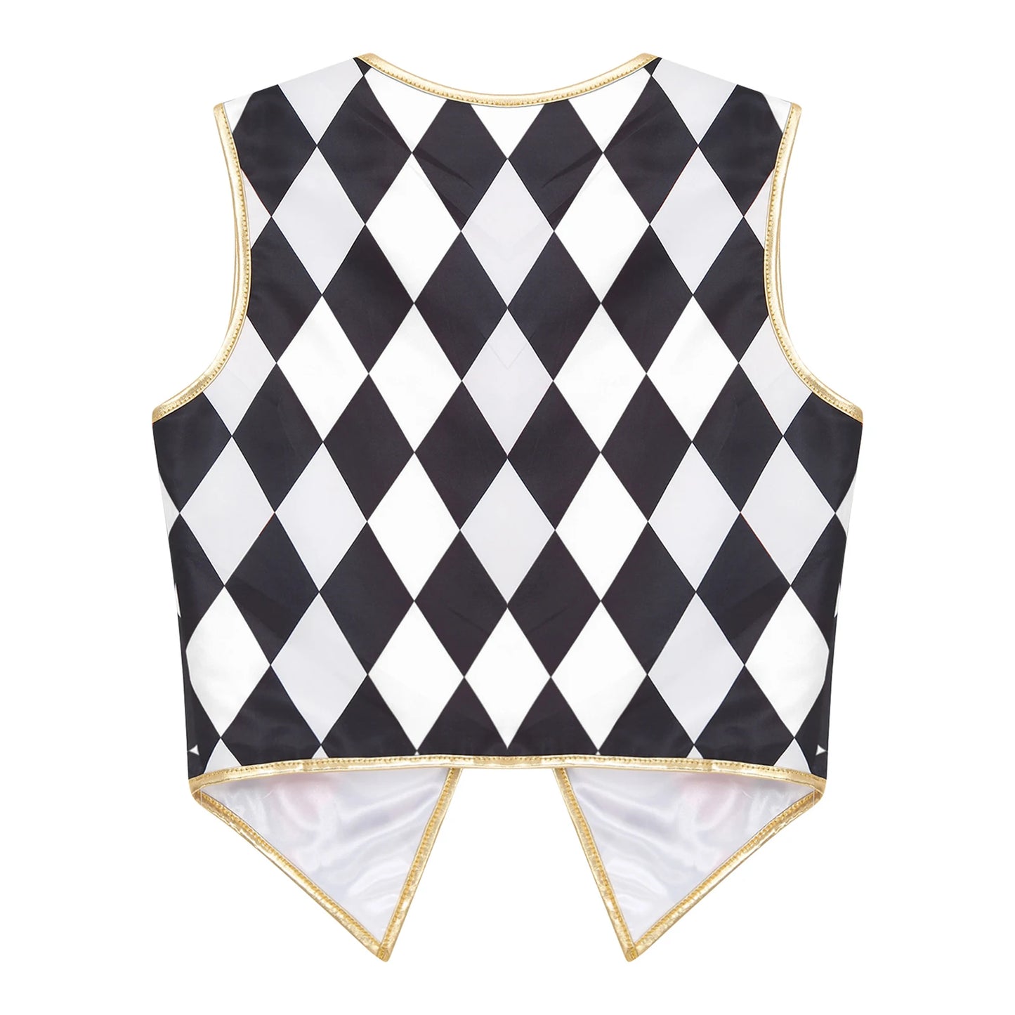Unisex Halloween Circus Clown Ringmaster Sleeveless Vest Checkerboard Plaid Waistcoat - Red Black / 3XL