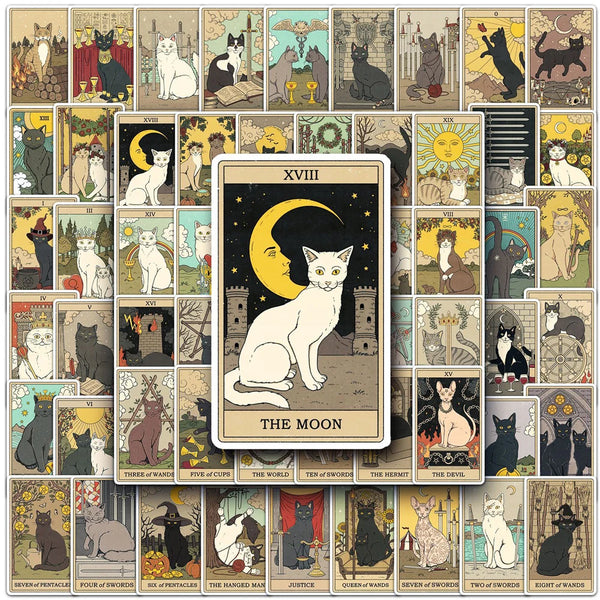 Vintage Cat Tarot Stickers – 10, 30 or 78 Piece Set