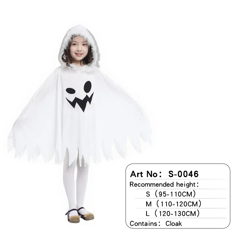 Child Boy Girl Cute White Ghost Demon Glow In The Dark Cape Costume Kids Fancy Dress