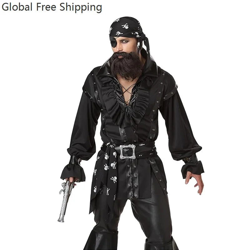 Halloween Medieval Pirate Captain Costume Adult Disguise Costume Male Game Uniform Pirate - set / XL