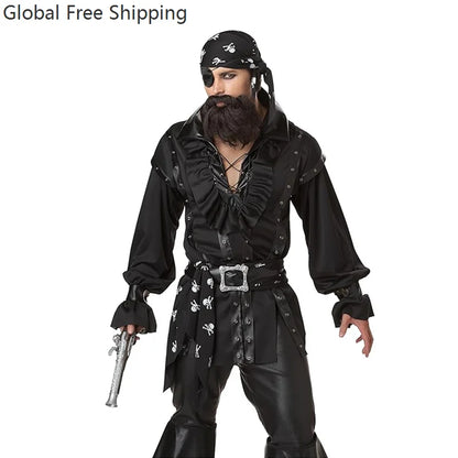 Halloween Medieval Pirate Captain Costume Adult Disguise Costume Male Game Uniform Pirate - set / XL