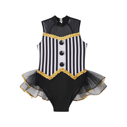 Kids Girl Halloween Circus Clown Costume Shiny Striped Tutu Leotard Ballet Gymnastics - Royal Blue / 8