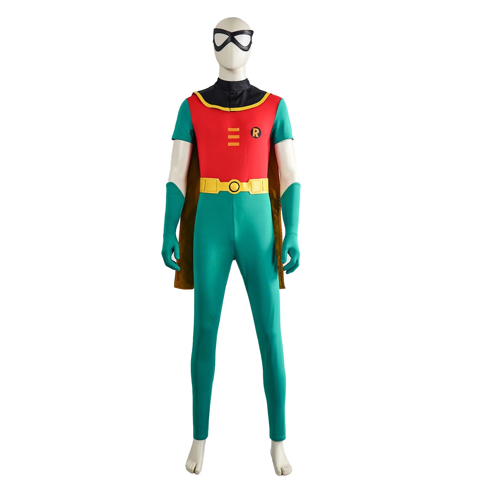 Men Superhero Robin Costume for Halloween Movie Full Set Tight Jumpsuit with Mask for Male - green / M
