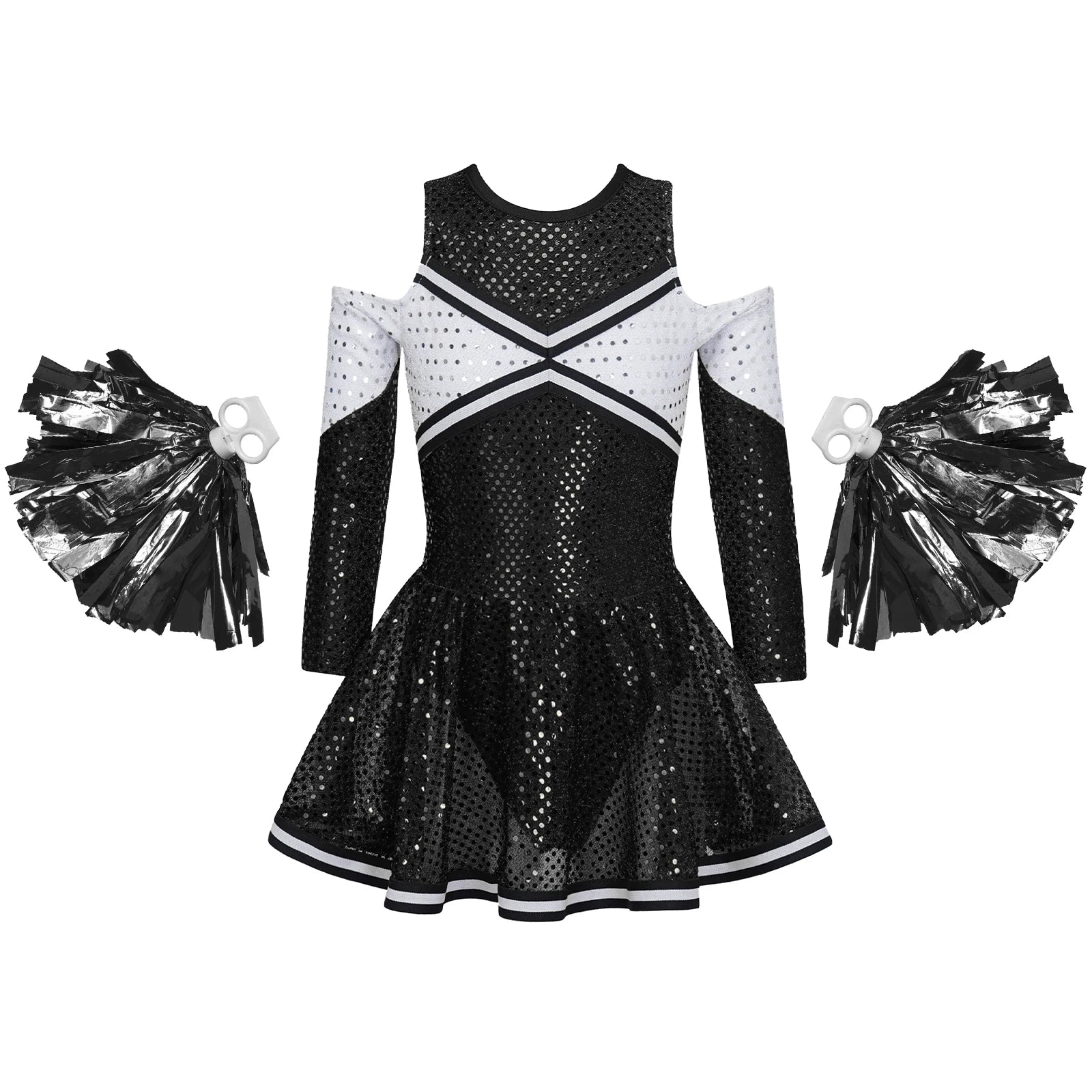 Kids Girls Cheerleader Costume Halloween Cosplay Cheerleading Dance Outfits Sequins Dress with Pom Poms Bow - product image 11