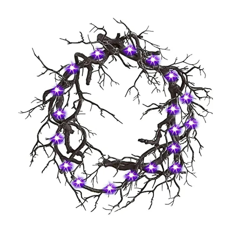 Halloween Decoration Black Wreath with Red Purple Lights Halloween Fall - product image 1