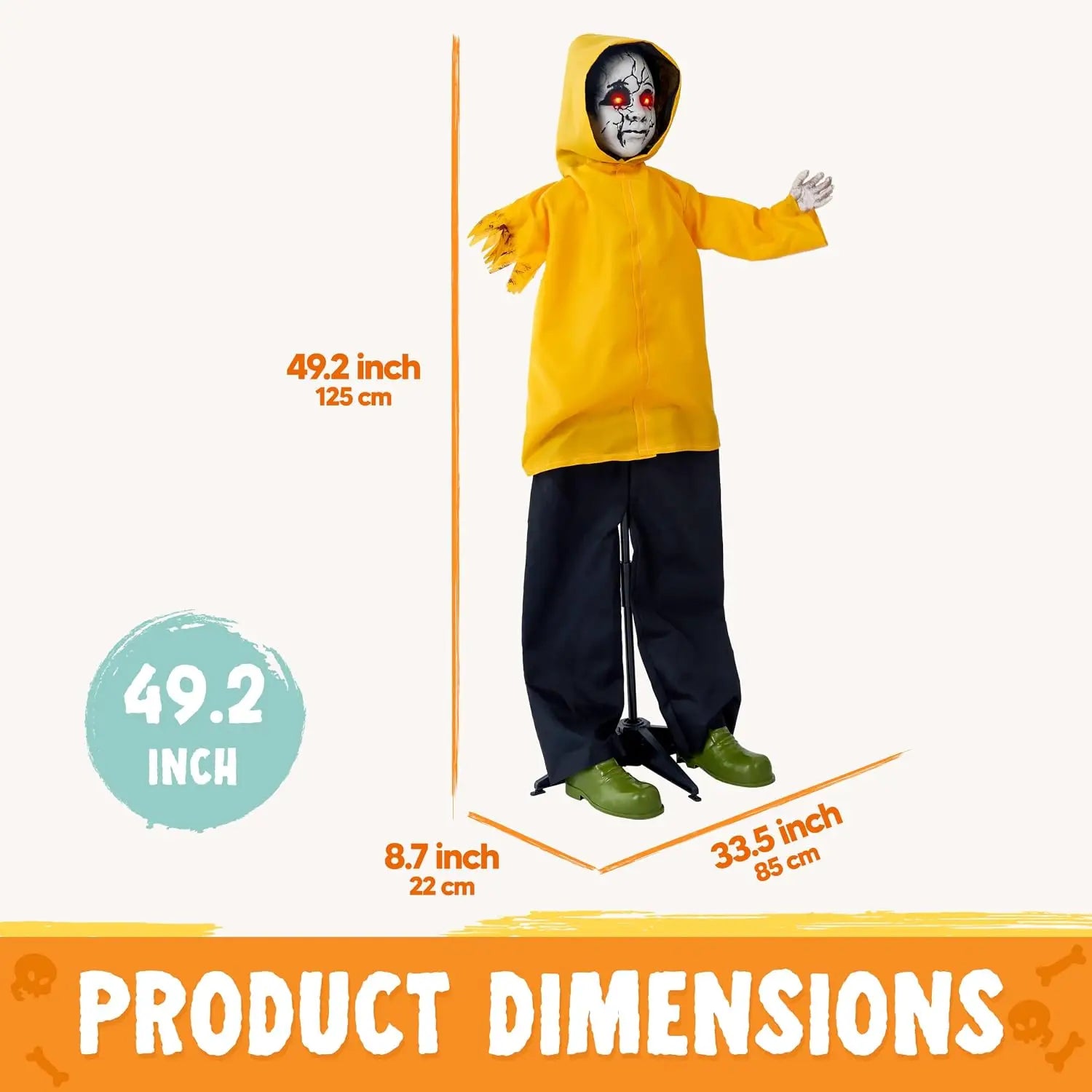 49" Life Size Halloween Animatronics Ghost Halloween Decorations Outdoor Ghost  Decor Sound Activated with Glowing Eyes, Scary Haunted House Props for Garden Yard Lawn