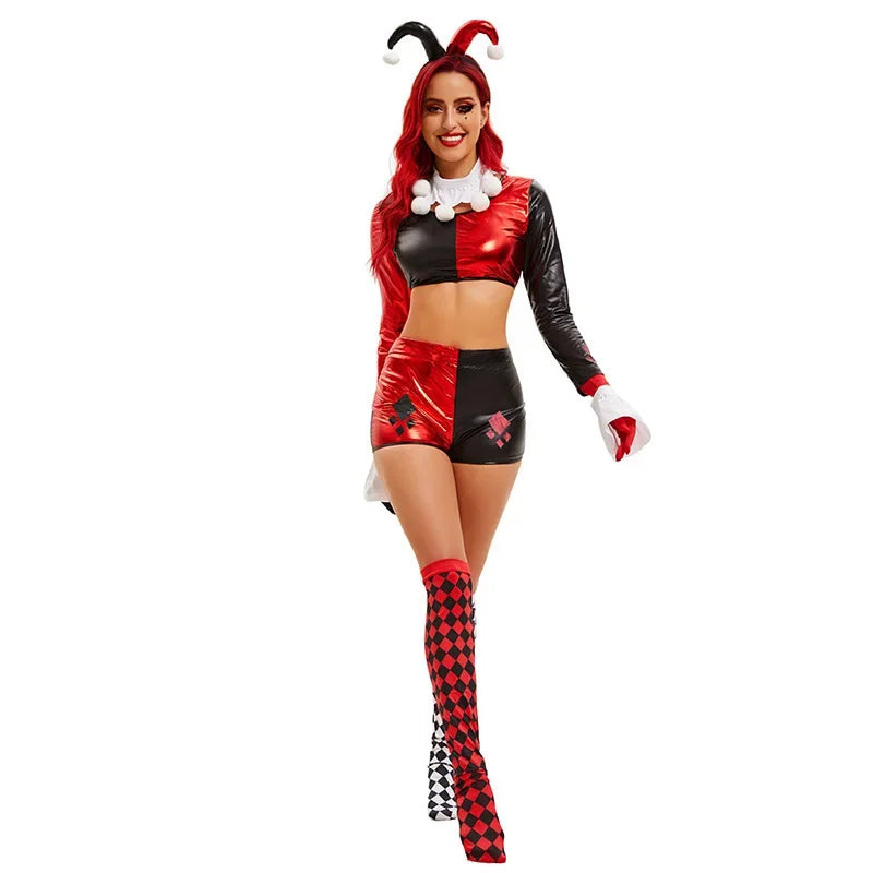Halloween Circus Funny Clown Cosplay Costume Stage Role Playi Costume with Headband Gloves Checkered Socks - product image 3