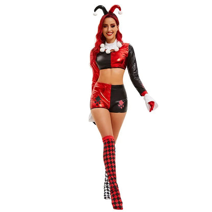 Halloween Circus Funny Clown Cosplay Costume Stage Role Playi Costume with Headband Gloves Checkered Socks - product image 3