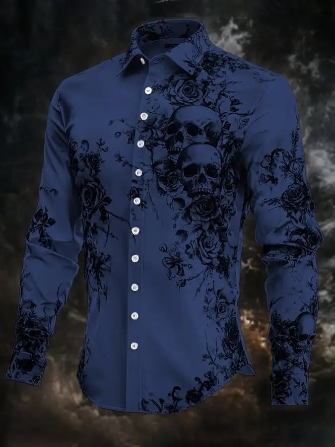 Men's Skeleton Skulls Shirt Button Long Sleeve Costume - alternate view 11