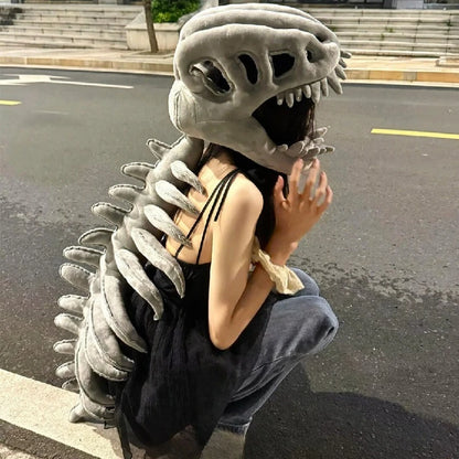 Dinosaur Skeleton Funny Headgear Plush Hat Male Cosplay Doll Funny Skeleton Gray Purple Grass Green Halloween - product image 9
