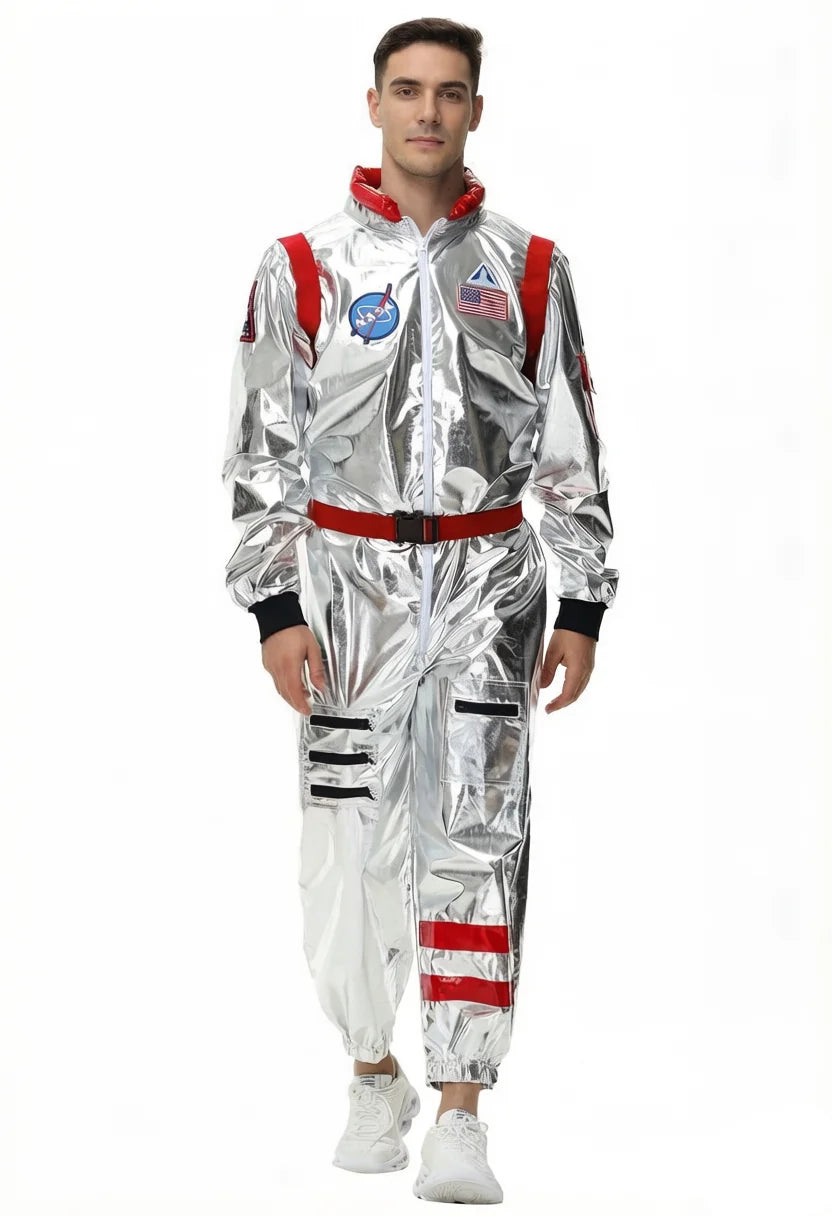 Adult Silver Astronaut Costume Men Women Spaceman Suit Space Jumpsuit Halloween Costume - Blue Women-B / L
