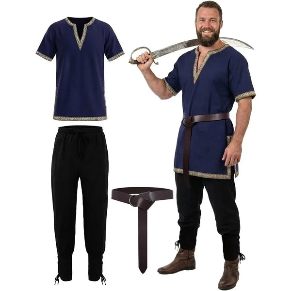 L Men Viking Costume Medieval Renaissance Tunic Shirt Pants Belt Pirate Knight Halloween Cosplay Outfit - product image 1