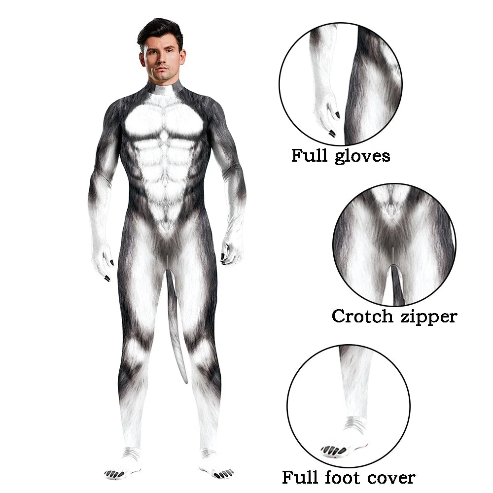 Full Cover Elastic Zentai Pet Suit Jumpsuit Print Catsuit Bodysuits Tail Purim Pet - 1021 / L