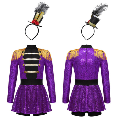 Kids' Ringmaster Circus Long Sleeve Tassel Shoulder Zipper Sequin Tutu Costume - alternate view 8