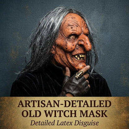 Creepy Witch Mask with Lifelike Wrinkles & Gray Hair - Halloween Scary Costume Accessory - Gray-Haired Witch
