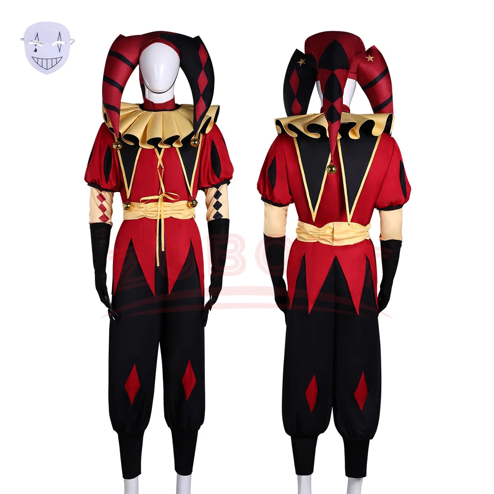 Circus Pierrot Harlequin Costume Unisex Clown Uniform for Halloween Cos Game Outfits - Set 2 / XXXL