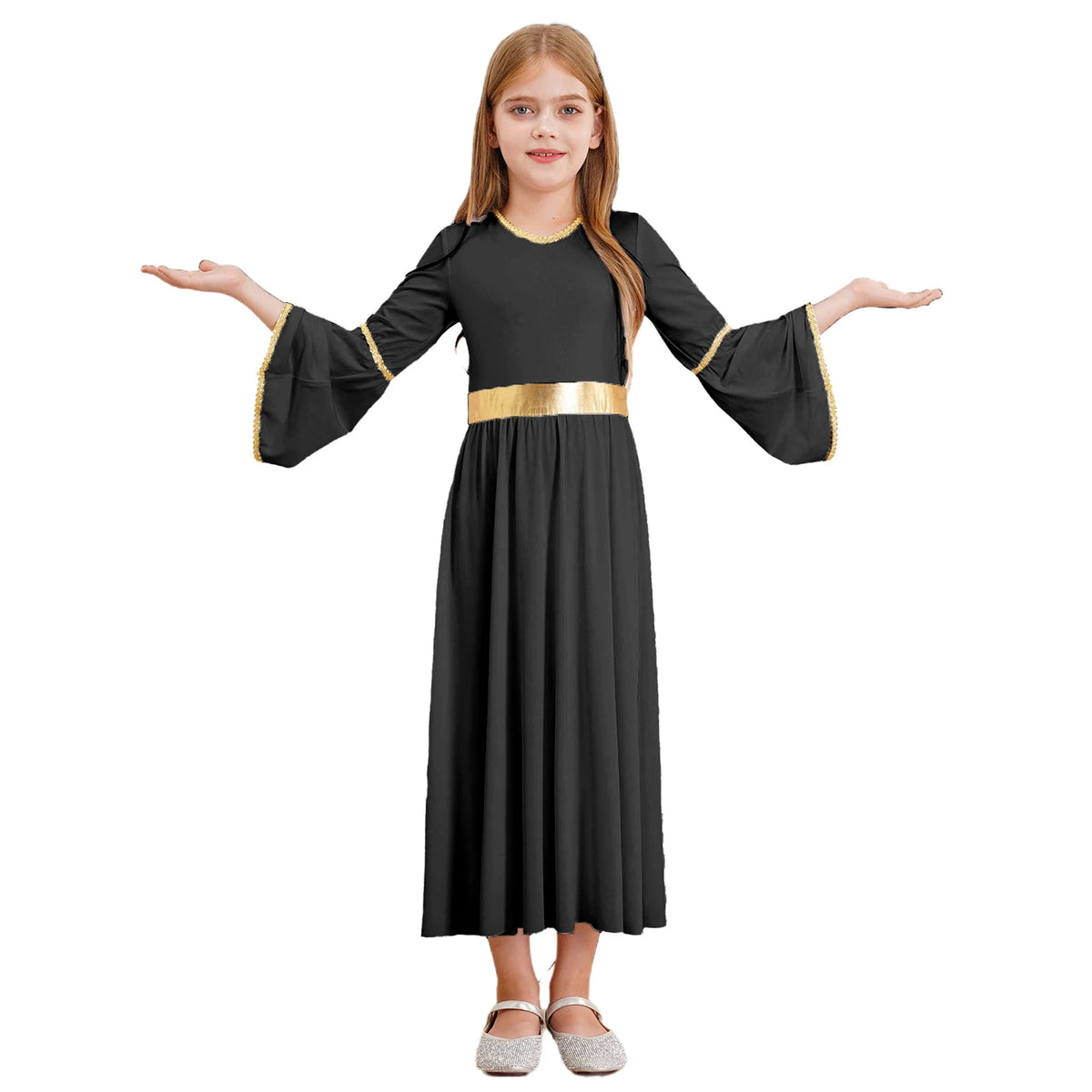 4Pcs Girls Angel Costume Outfits White Long Sleeve Dress with Feather Wings Hairband