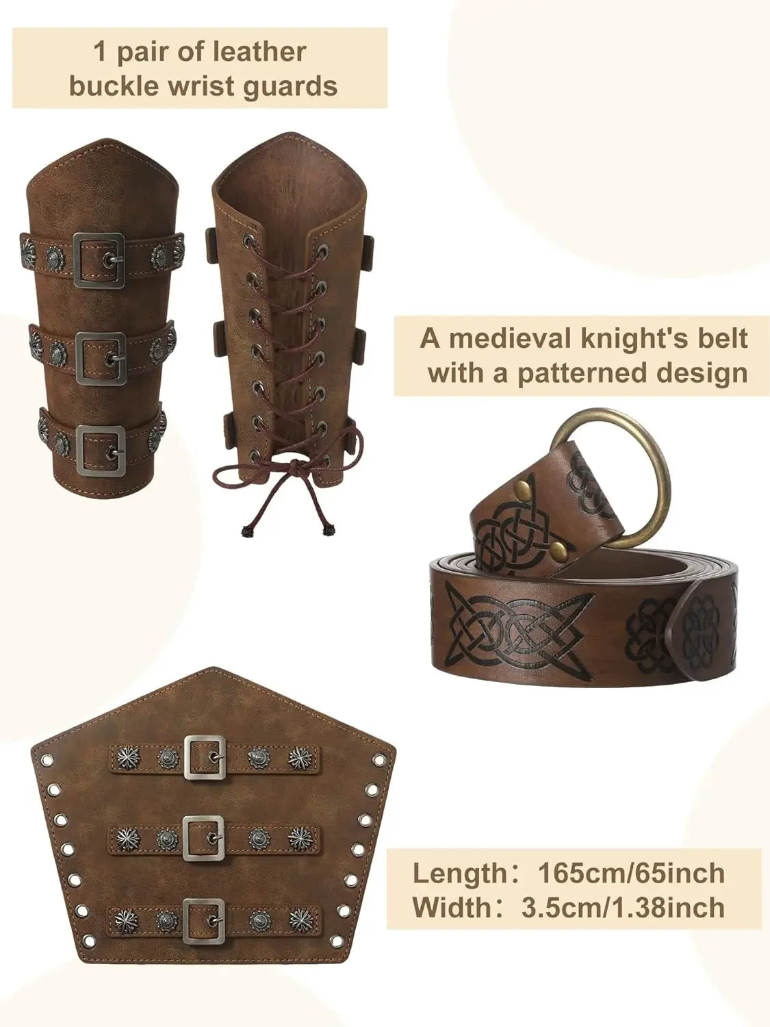 4 Pcs Men's Renaissance Costume Set Medieval Pirate Shirt Ankle Banded Pants Viking