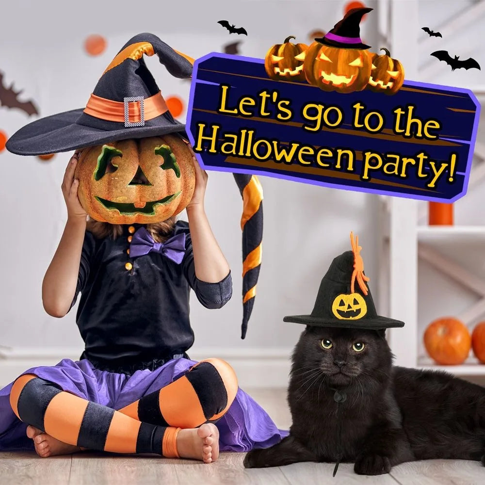 Pet Pumpkin Kawaii Cat Adjustable Props Collar Hat Mesh Costume - alternate view 2