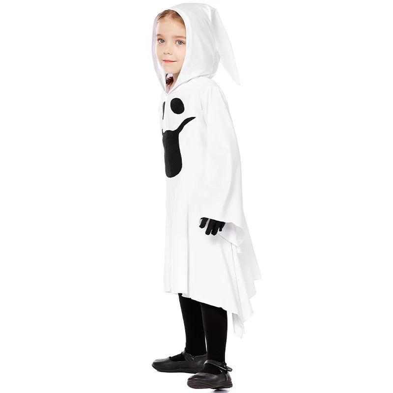 Kid Viral Halloween Bashful Ghost Costume White Printed Dress with Wide Sleeves Pointed - WHITE / S