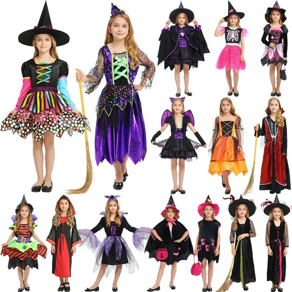 Childs Kids Halloween Vampire Witch Costumes for Girls Dress Up Props