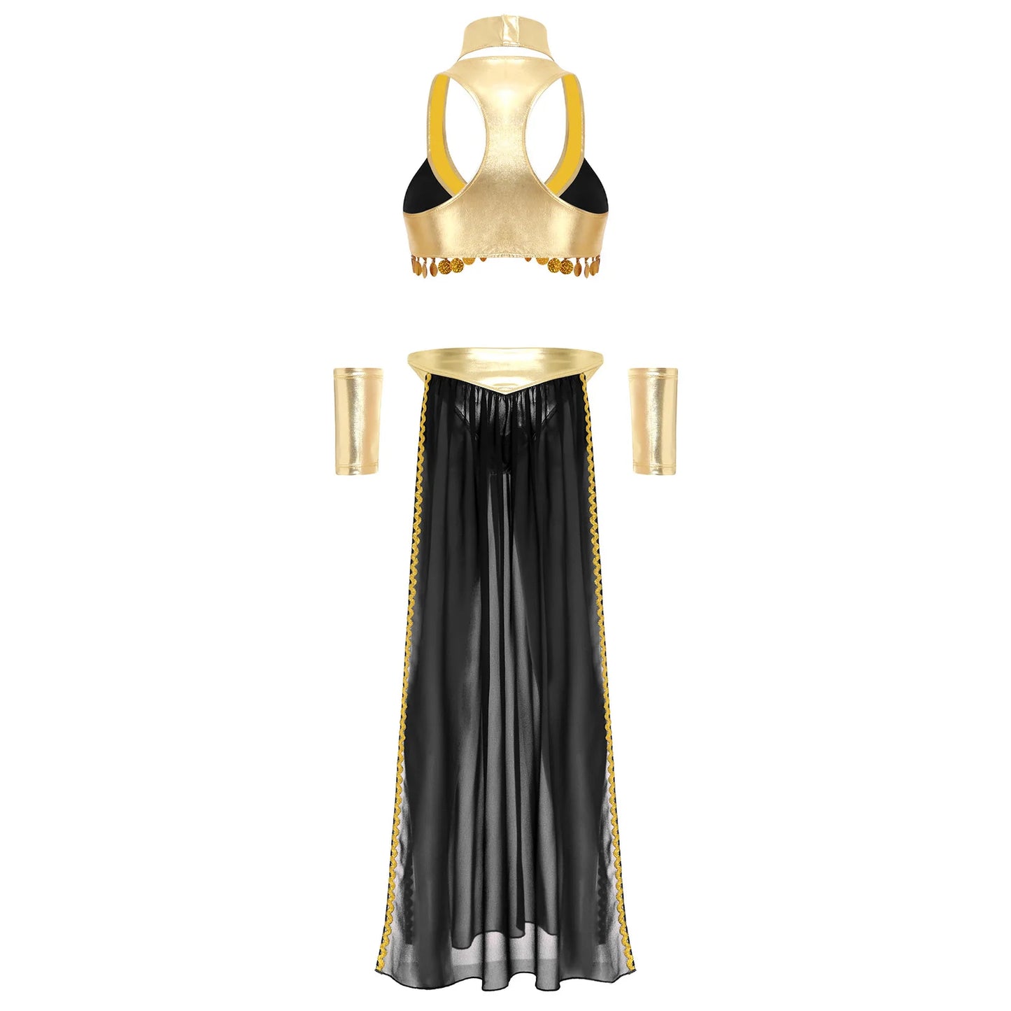 Women Halloween Cleopatra Ancient Egyptian Queen Sun Goddesses Cosplay Costume Crop Top with Skirt Belly Indian Dance Outfit