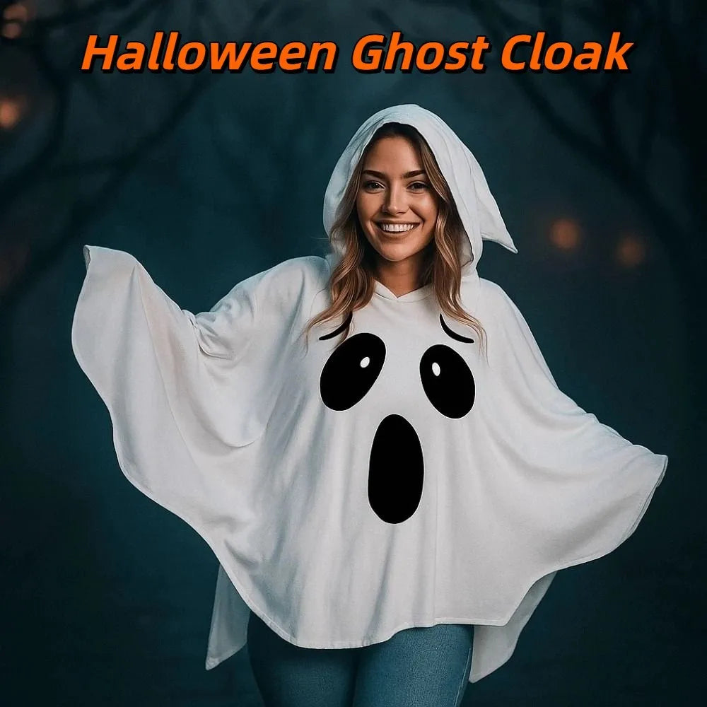 Halloween Ghost or Pumpkin Poncho – White & Orange Costume Cape