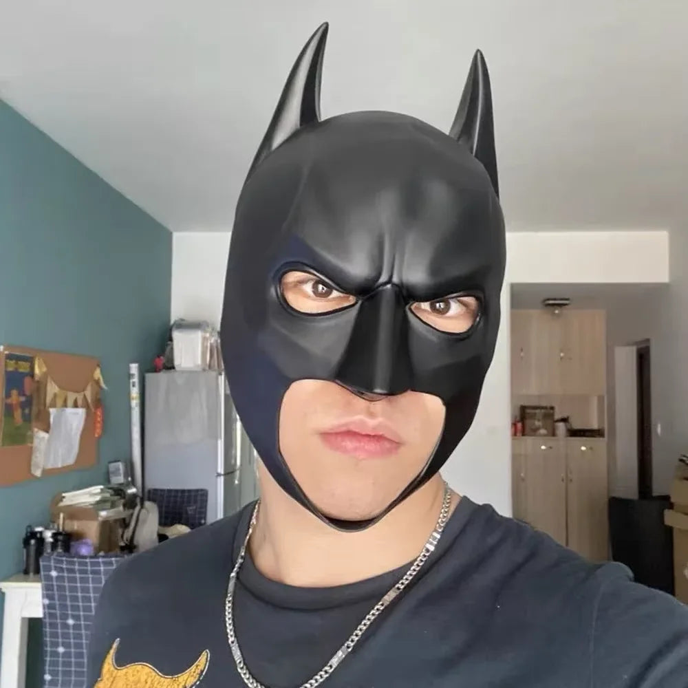 Halloween Black Bat Mask Superhero Costume Prop Dark Knight Style Cowl Latex Half Face - View 6