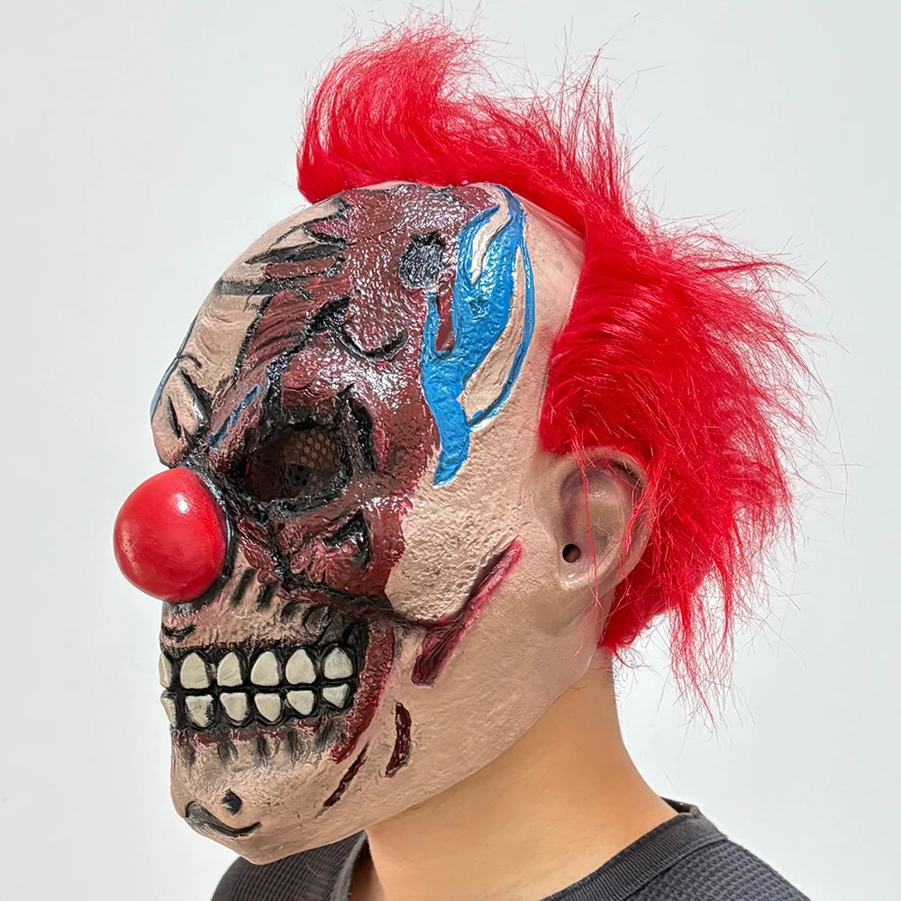 Scary Clown Latex Mask with Hair – Halloween Horror Costume