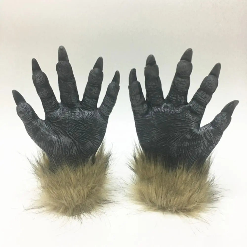 Latex Werewolf Mask with Hair & Gloves - product image 2
