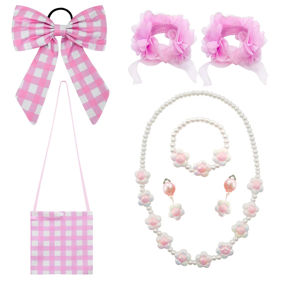 Girls Pink Plaid Princess Halloween Costume Dress
