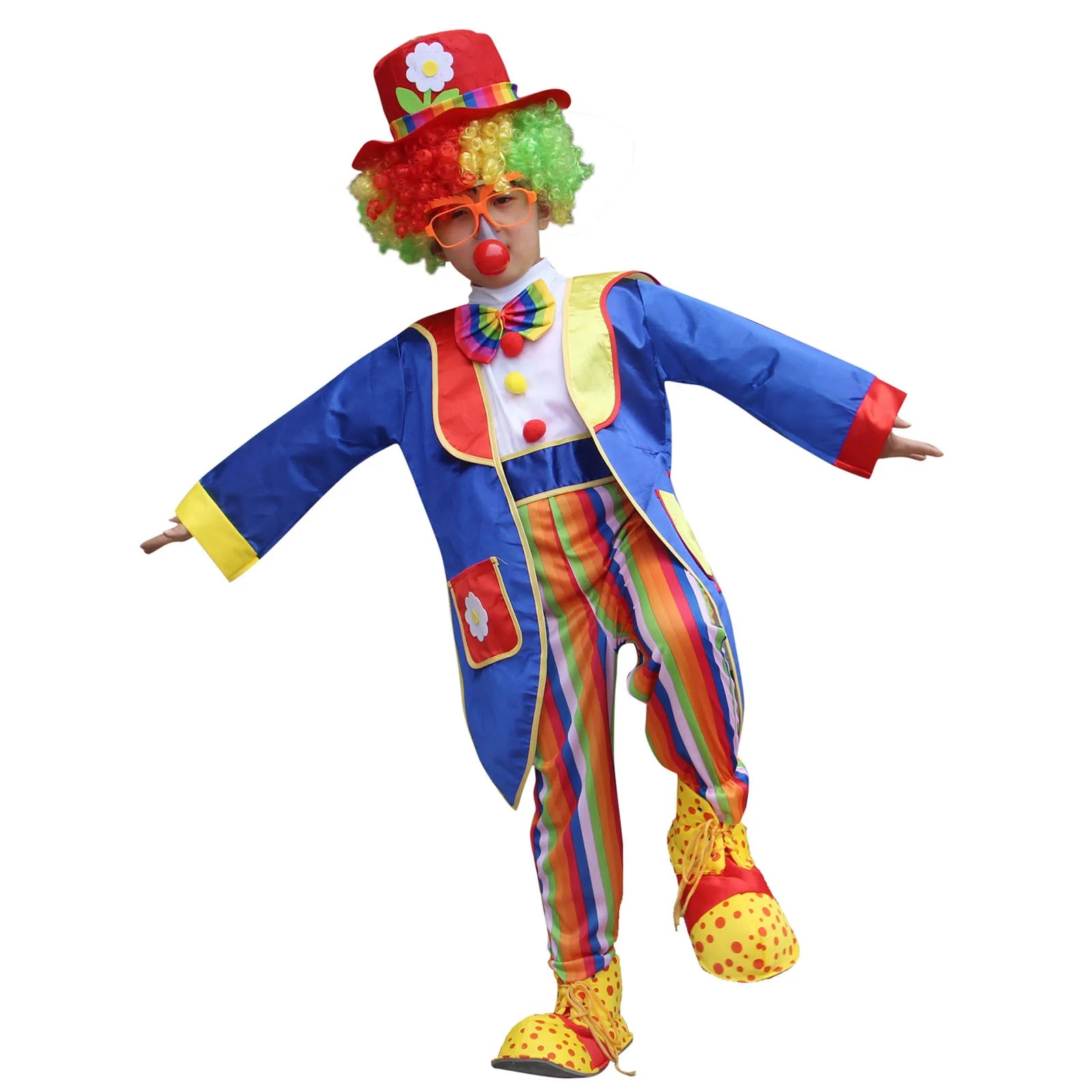 Boys Girls Circus Clown Costume Halloween Theme Party Carnival Performance Clothes Striped Jumpsuit with Coat - product image 2