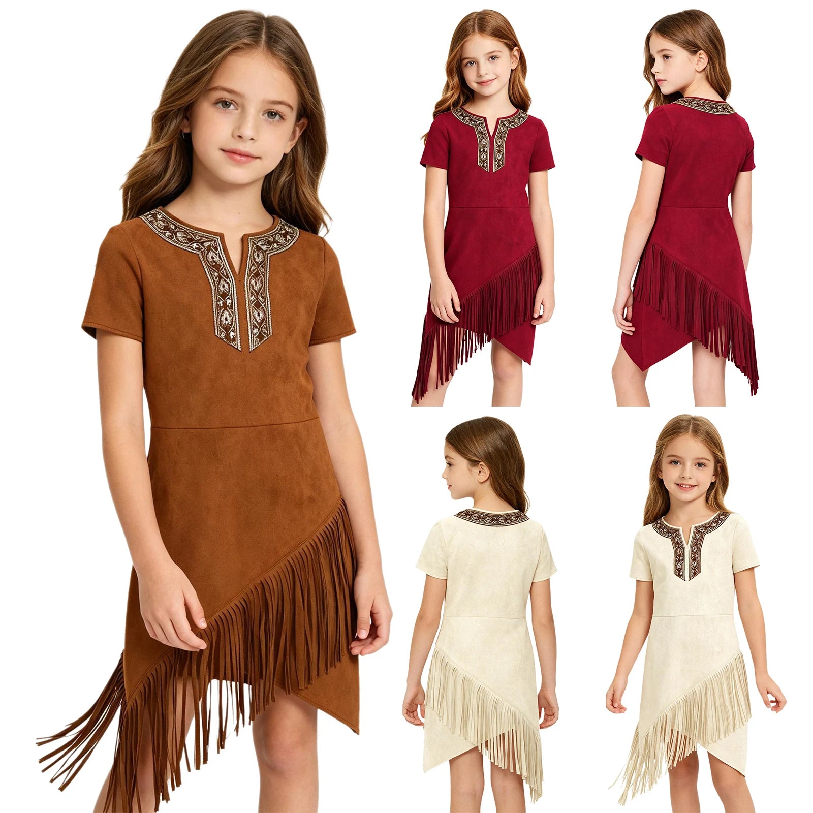 Halloween Indian Princess Costumes Big Girls Pocahontas Huntress Costume Purim Mardi Gras - Beige / 10