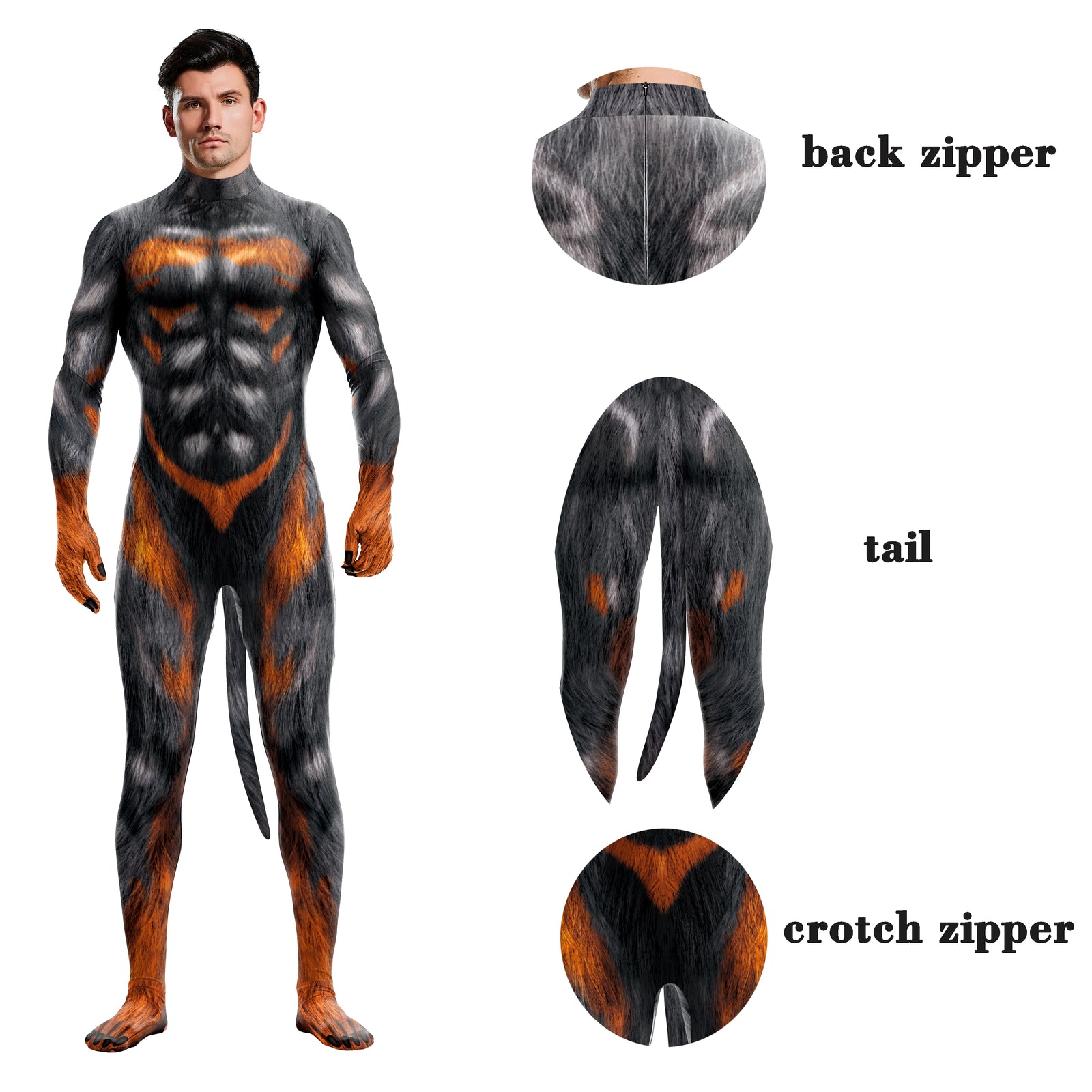 Animal Elastic Fitness full bodysuit tail Whole Zentai Unisex Halloween Costume