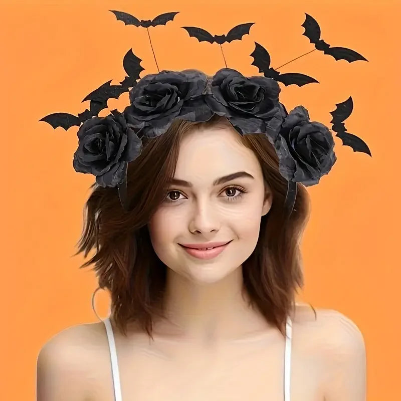 1 Halloween party headband - cute witch hat with black artificial flowers - product image 1