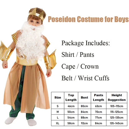 Kids Golden Greek Mythology God King of the Sea Halloween Costume Poseidon Costume for - Clothing / Height 125-135cm