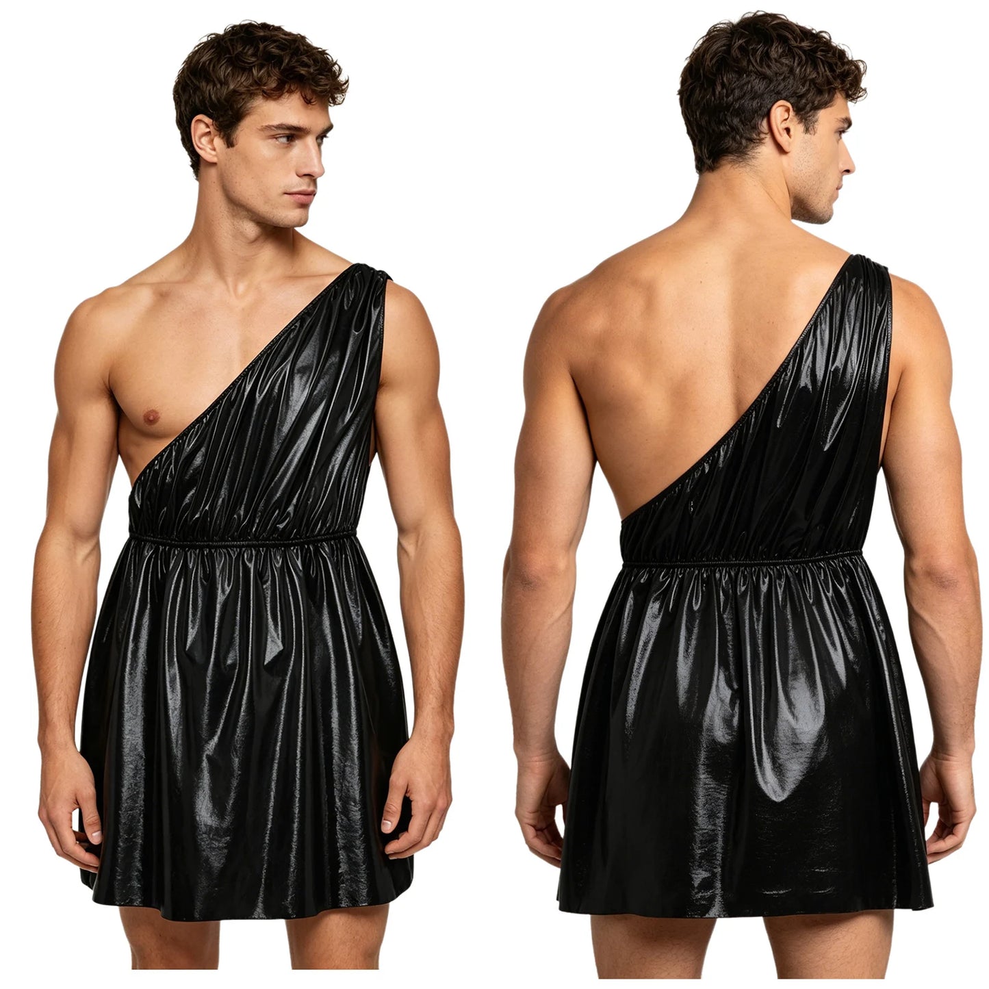 Men's Ancient Greek Roman Halloween Costume Mythology Costume Metallic Shiny Toga One - Silver / 3XL