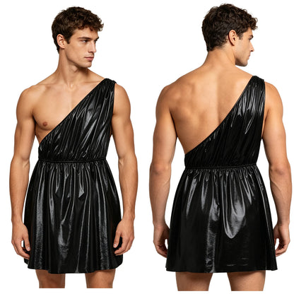 Men's Ancient Greek Roman Halloween Costume Mythology Costume Metallic Shiny Toga One - Silver / 3XL