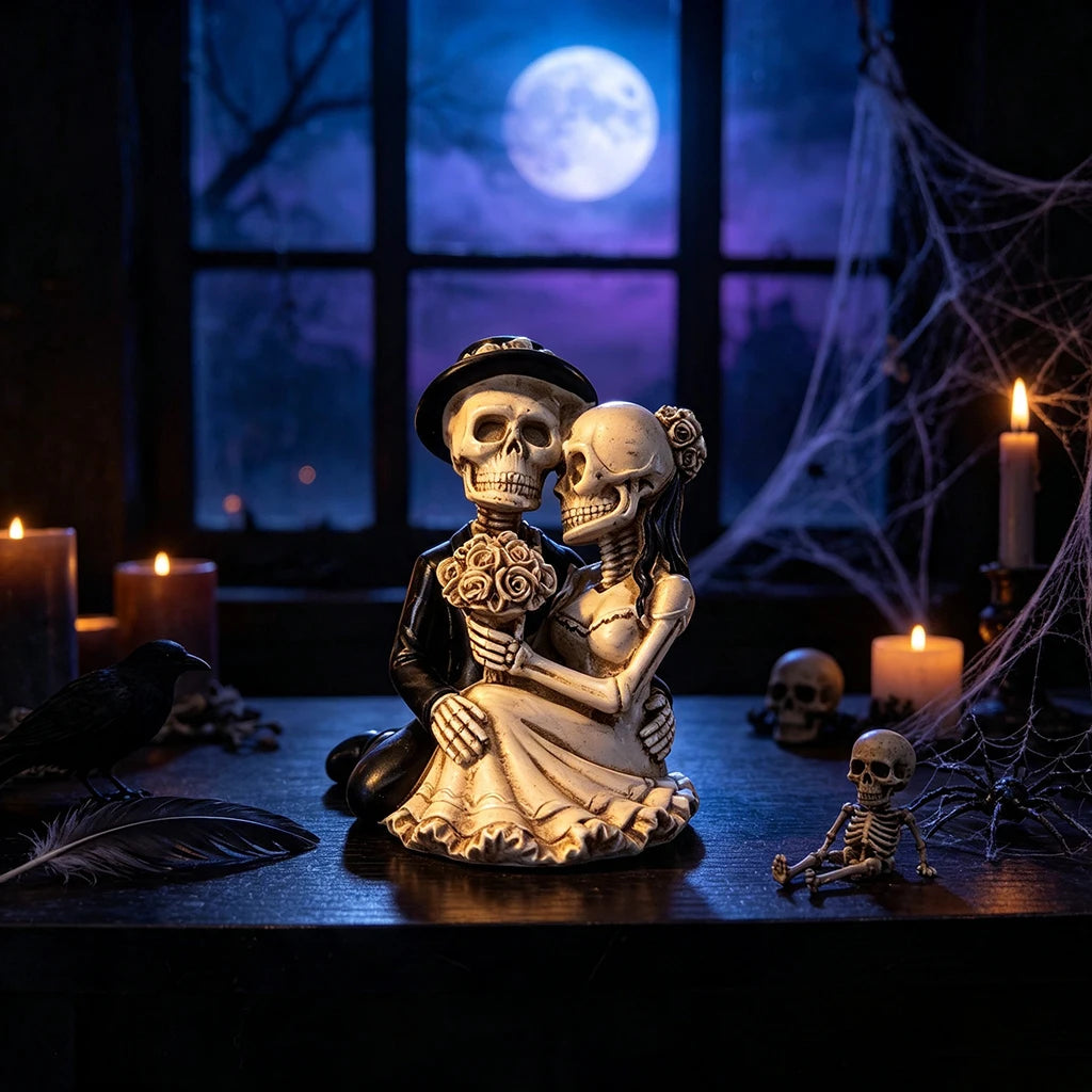 Skeleton Wedding Couple Figurine Gothic Skull Bride Groom Statue Till Death - product image 4