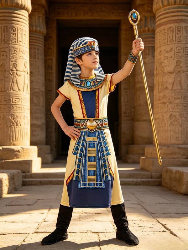Kids Ancient Egyptian Pharaoh Costume with Headwrap, Boys Fancy Outfit for Theme